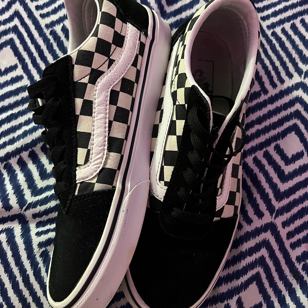 old school black and white checkered board Vans